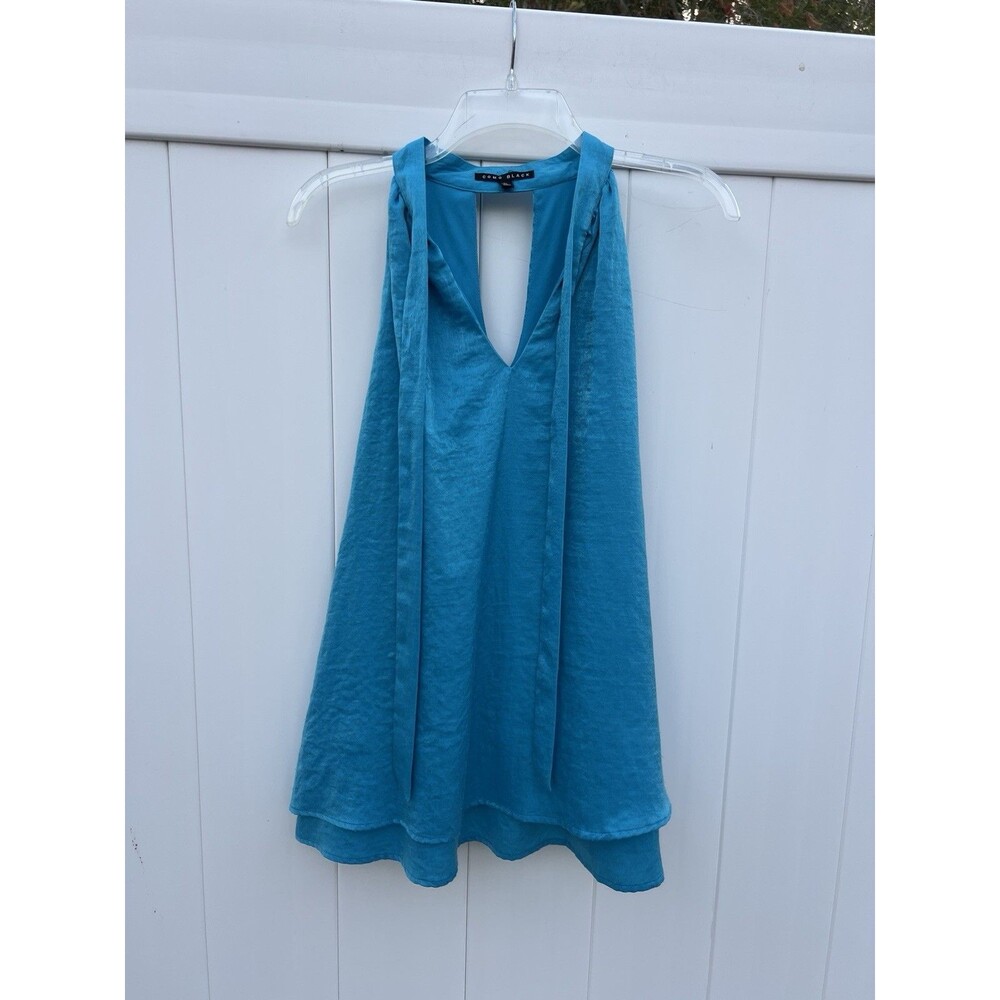 Como Black Women’s XL Blue Satin Sleeveless Blouse